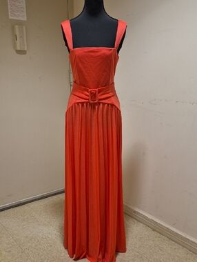 Coral Sleeveless Belted Maxi Dress